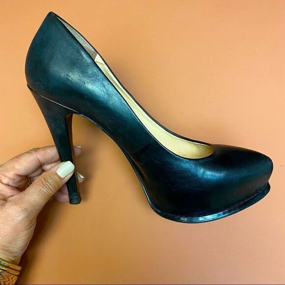 Guess Platform Stiletto Black Leather Heels Pumps Size 7 - Picture 7 of 8